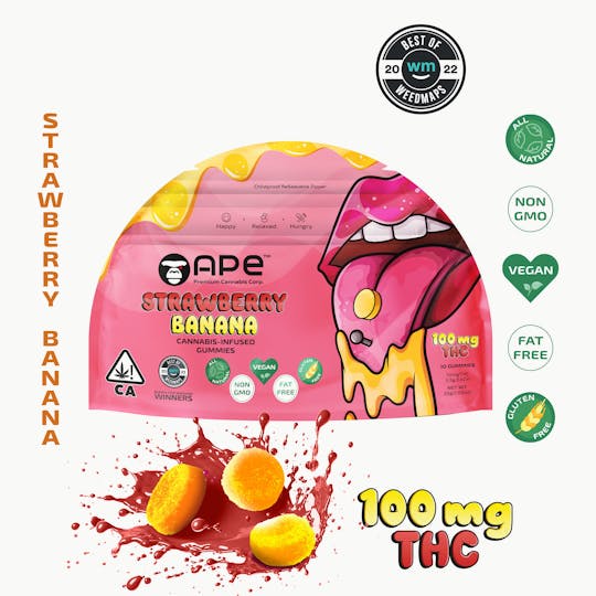 APE Premium Cannabis Corp - Strawberry & Banana Edibles — 100MG THC Gummies (NET WT 35g | 3.5g each) - 1