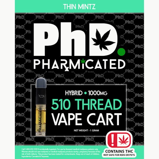 Pharmicated - Pharmicated 510 Thread Vape Cart- 1000 mg - Thin Mintz (H) - 1