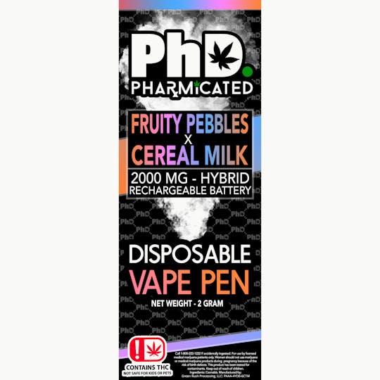 Pharmicated - PhD Disposable Vape Cart- 2000 mg - Fruity Pebbles x Cereal Milk (H) - 1
