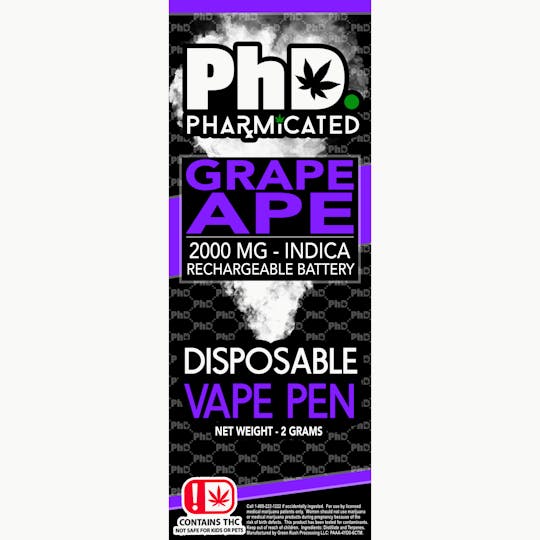 Pharmicated - PhD Disposable Vape Cart- 2000 mg - Grape Ape (I) - 1