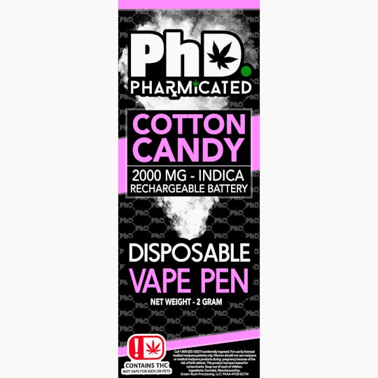 Pharmicated - PhD Disposable Vape Cart- 2000 mg - Cotton Candy (I) - 1