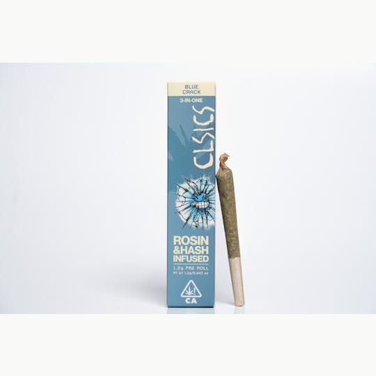 CLSICS Rosin & Rosin Infused Pre Rolls - Blue Crack - TRIFECTA 1.2g Hash/Rosin/Flower Infused Pre Roll - 1