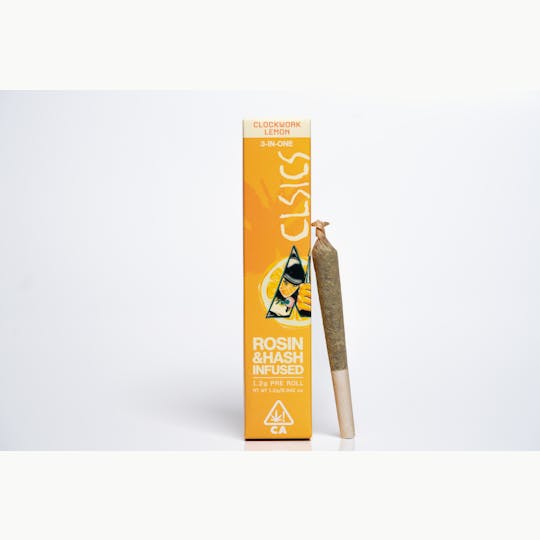 CLSICS Rosin & Rosin Infused Pre Rolls - Clockwork Lemon - TRIFECTA 1.2g Hash/Rosin/Flower Infused Pre Roll - 1