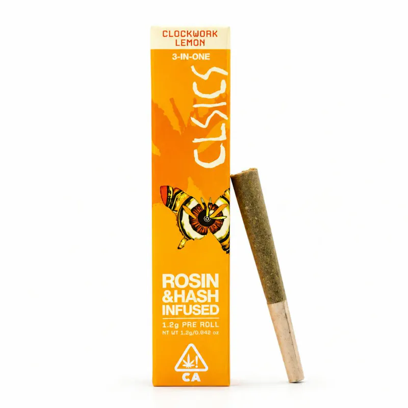 CLSICS - Clockwork Lemon - Trifecta Hash/Rosin/Flower Infused Joint - 1.2g pre-roll