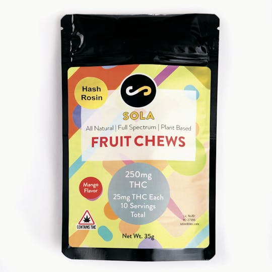 Sola Edibles - 250mg Hash Rosin Fruit Chews - Mango Flavor - 1