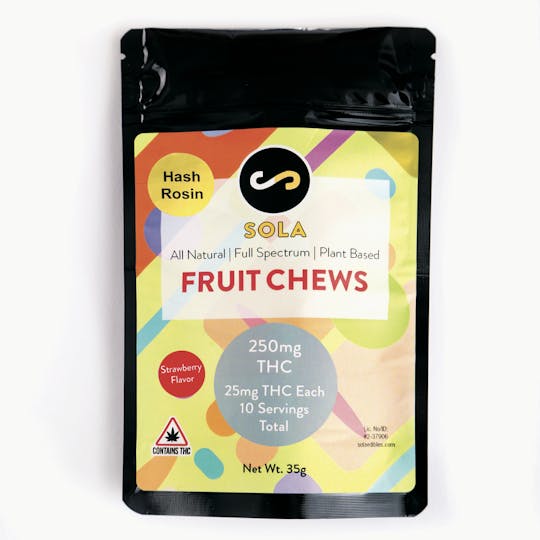 Sola Edibles - 250mg Hash Rosin Fruit Chews - Strawberry Flavor - 1