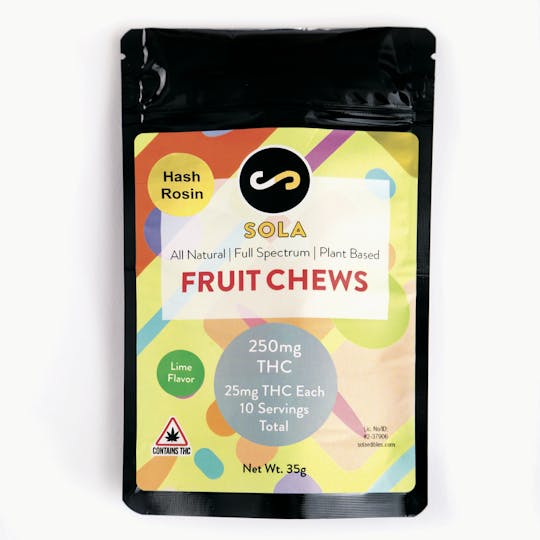 Sola Edibles - 250mg Hash Rosin Fruit Chews - Lime Flavor - 1