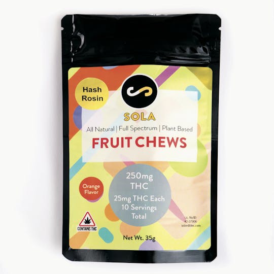 Sola Edibles - 250mg Hash Rosin Fruit Chews - Orange Flavor - 1