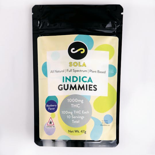 Sola Edibles - 1000mg Indica Gummies - Blackberry Flavor Pack - 1