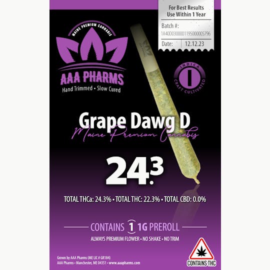 AAA Pharms - Grape Dawg D - 1g Pre Roll - 1
