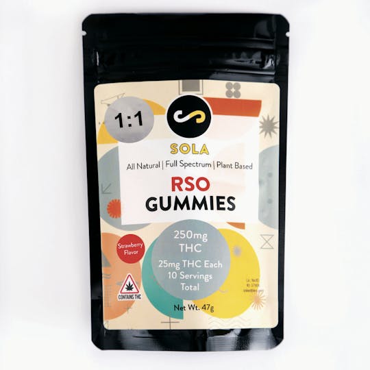 Sola Edibles - 250mg RSO 1:1 Gummies - Strawberry Flavor Pack - 1