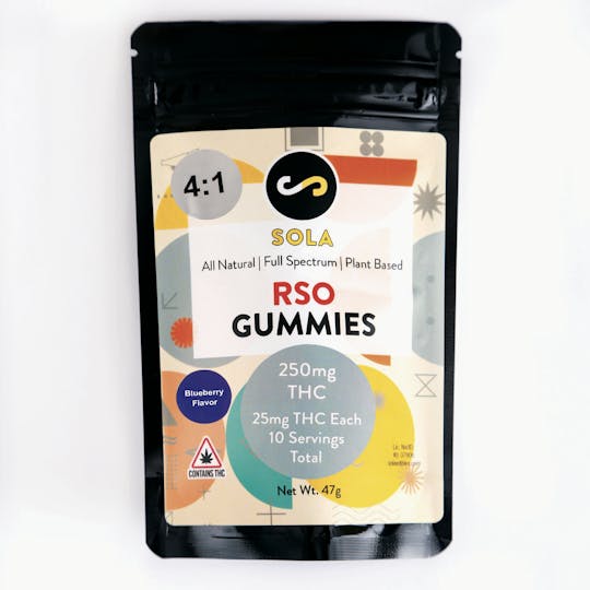 Sola Edibles - 250mg RSO 4:1 Gummies - Blueberry Flavor Pack - 1
