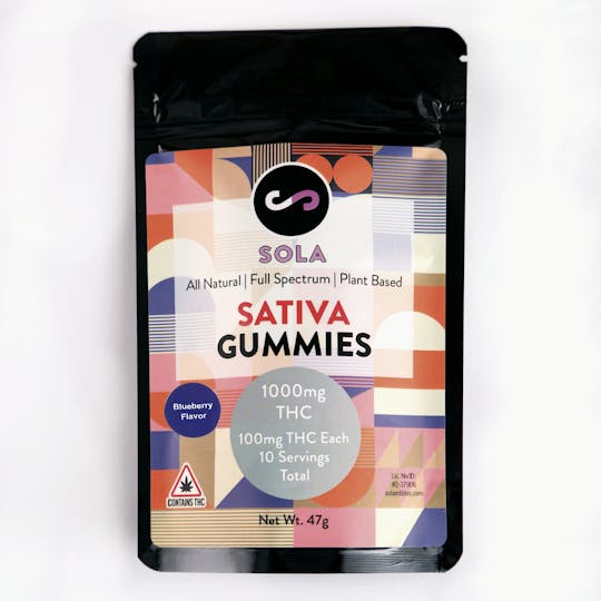 Sola Edibles - 1000mg Sativa Gummies - Blueberry Flavor Pack - 1