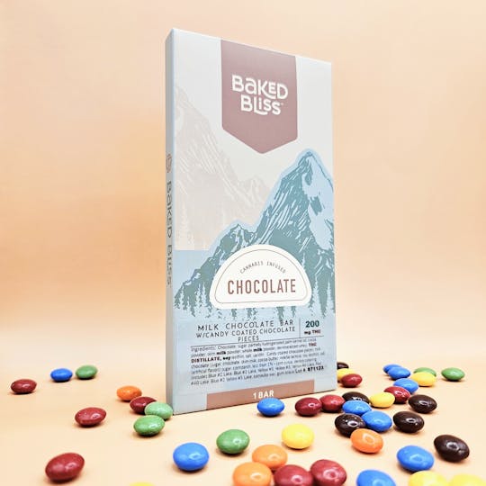 Baked Bliss Edibles - Baked Bliss 200mg Chocolate Bar W/Candy Coated Chocolate Pieces - 1