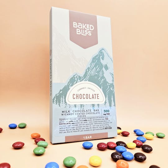 Baked Bliss Edibles - Baked Bliss 500mg Chocolate Bar W/Candy Coated Chocolate Pieces - 1