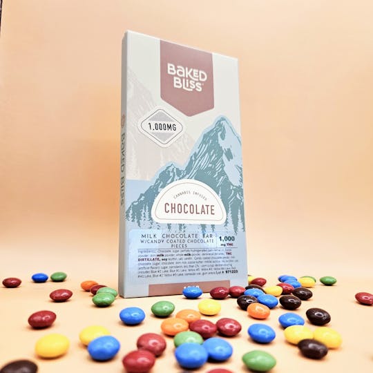 Baked Bliss Edibles - Baked Bliss 1000mg Chocolate Bar W/Candy Coated Chocolate Pieces - 1