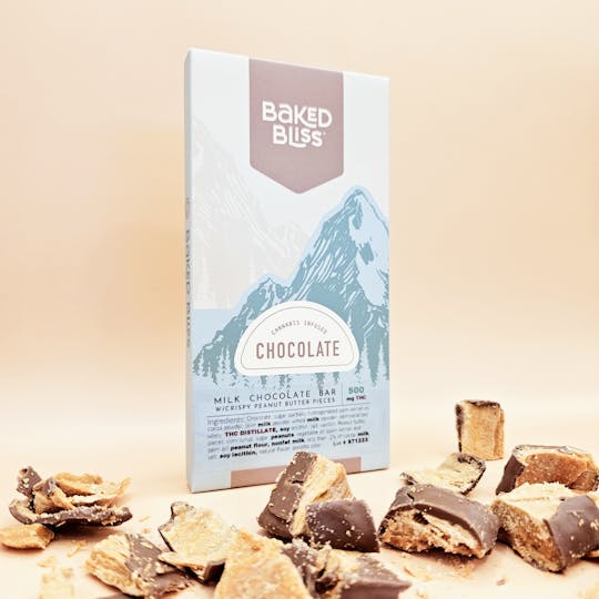 Baked Bliss Edibles - Baked Bliss 500mg Chocolate Bar W/Crispy Peanut Butter Pieces - 1