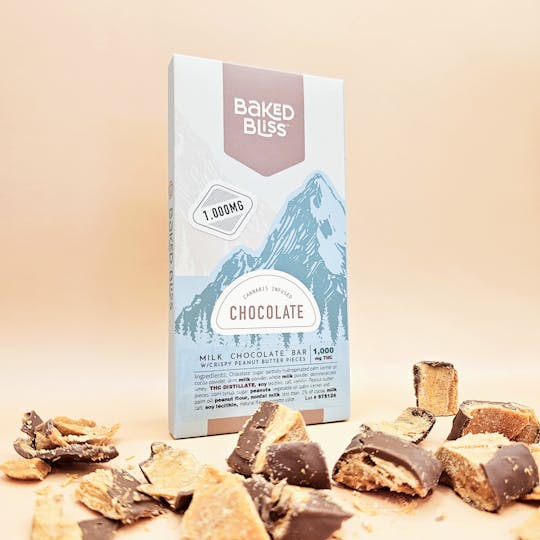 Baked Bliss Edibles - Baked Bliss 1000mg Chocolate Bar W/Crispy Peanut Butter Pieces - 1