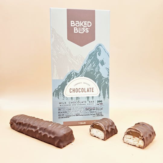 Baked Bliss Edibles - Baked Bliss 200mg Chocolate Bar W/Cookies & Caramel Pieces - 1