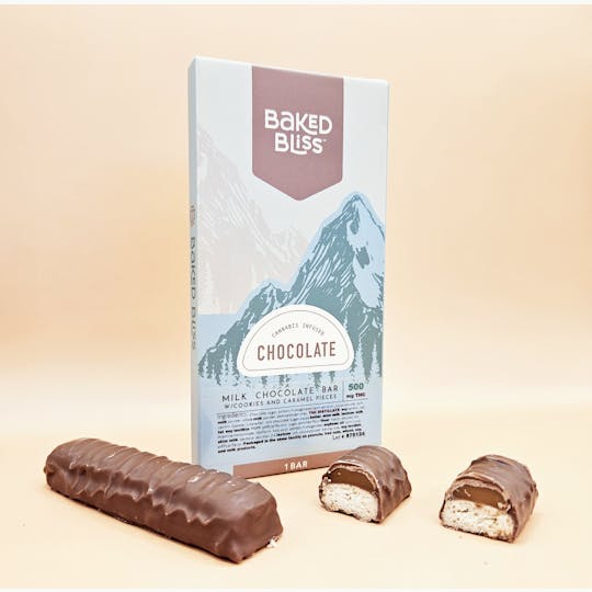Baked Bliss Edibles - Baked Bliss 500mg Chocolate Bar W/Cookies & Caramel Pieces - 1