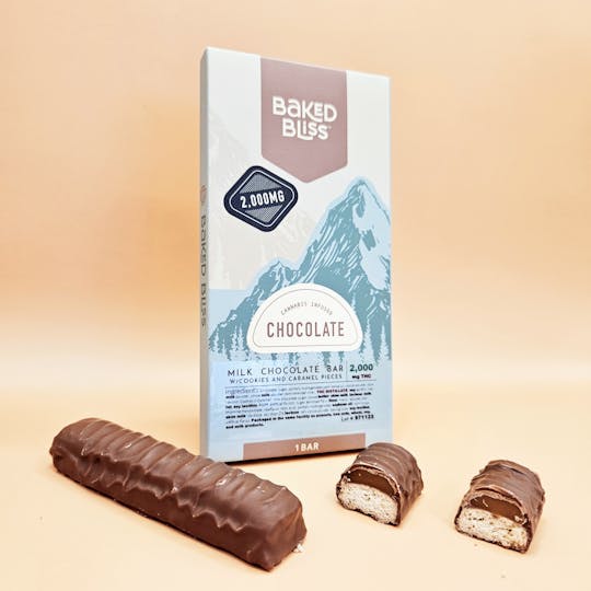 Baked Bliss Edibles - Baked Bliss 2000mg Chocolate Bar W/Cookies & Caramel Pieces - 1