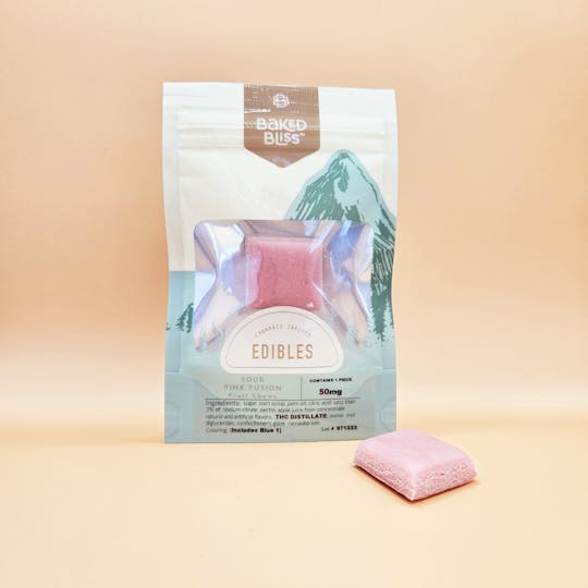 Baked Bliss Edibles - Baked Bliss 50mg Sour Pink Fusion Fruit Chew - 1