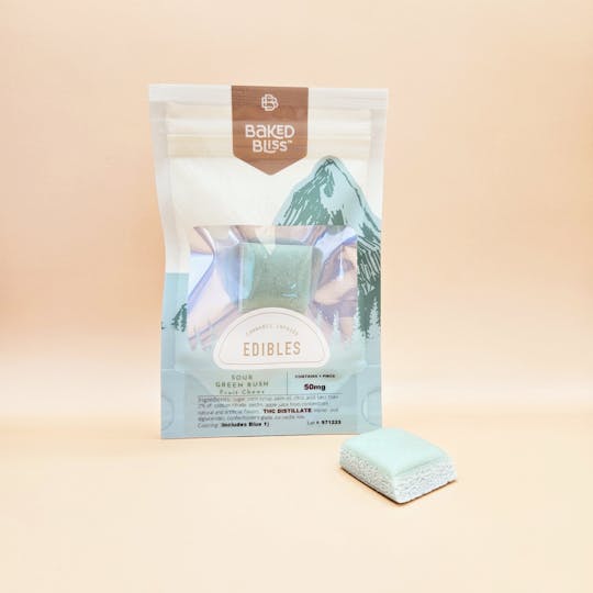 Baked Bliss Edibles - Baked Bliss 50mg Sour Green Rush Fruit Chew - 1