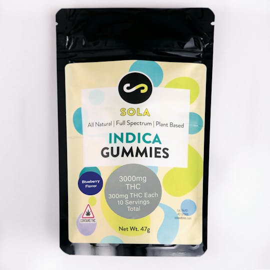 Sola Edibles - 3000mg Indica Gummies - Blueberry Flavor Pack - 1