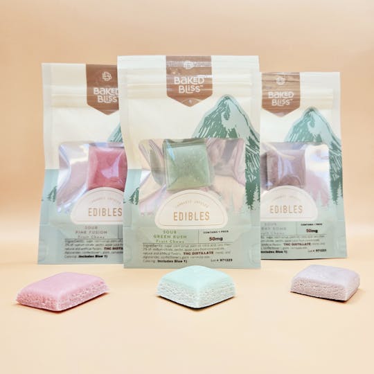 Baked Bliss Edibles - Baked Bliss 50mg Sour Fruit Chews - 1