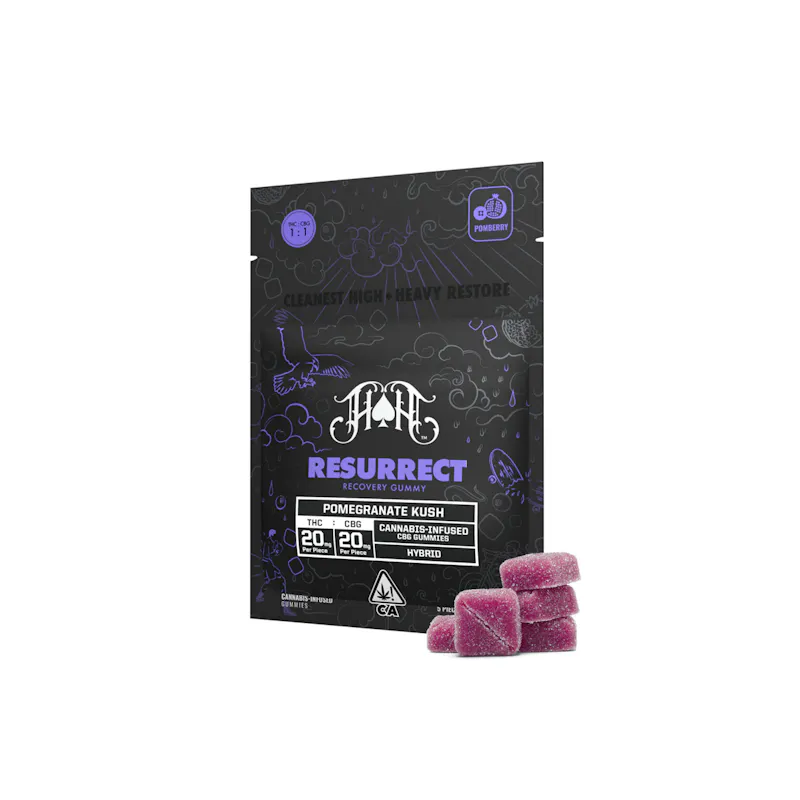 Heavy Hitters Pomegranate Kush Hybrid - Resurrect RCS CBG Recovery Gummy