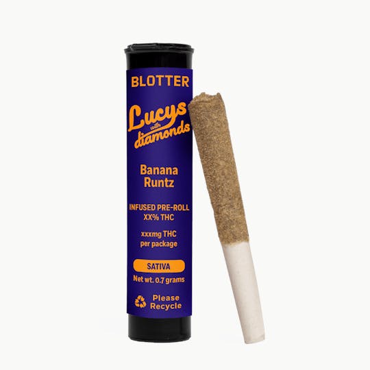 Blotter - Lucys | Banana Runtz | Diamond Infused PreRoll Dipped in Kief | 1/2g - 1