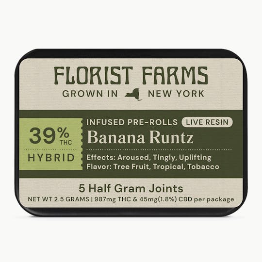 Florist Farms - Infused Live Resin Banana Runtz | 1/2 Gram Joints | 5pk - 1
