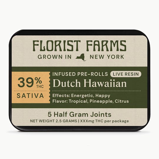 Florist Farms - Infused Live Resin Dutch Hawaiian | 1/2 Gram Joints | 5pk - 1