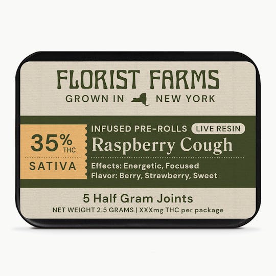 Florist Farms - Infused Live Resin Raspberry Cough | 1/2 Gram Joints | 5pk - 1