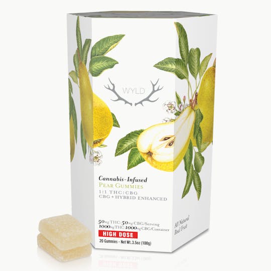 WYLD - *HIGH DOSE* Pear 1:1 CBG + Hybrid Enhanced Gummies | 1000mg - 1