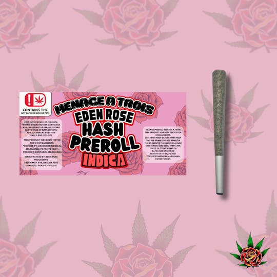 Eden Rose Processing - Eden Rose Bubble Hash Infused Pre-roll - 1.5g Menage a trois (Indica) - 1