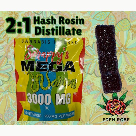 Eden Rose Processing - 3000MG Scrappy's Mega Worms 2:1 Hash Rosin/Distillate - 1