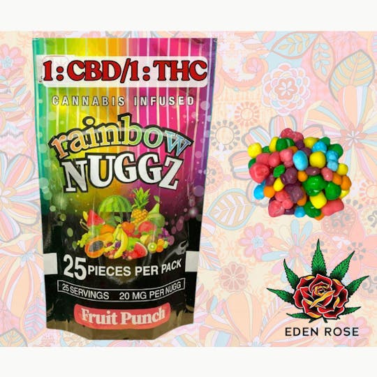Eden Rose Processing - 500MG Rainbow Nuggz 1:1 (CBD:Distillate) - Fruit Punch - 1