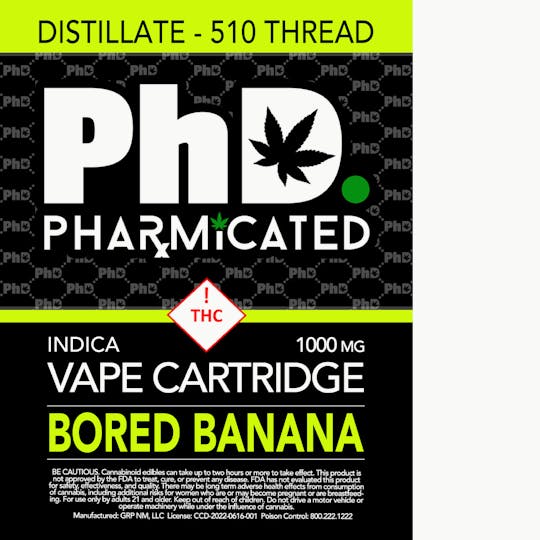 Pharmicated - Pharmicated 510 Thread Vape Cart - 1000 mg- Bored Banana (I) - 1