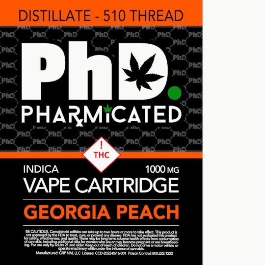 Pharmicated - Pharmicated 510 Thread Vape Cart - 1000 mg- Georgia Peach (I) - 1