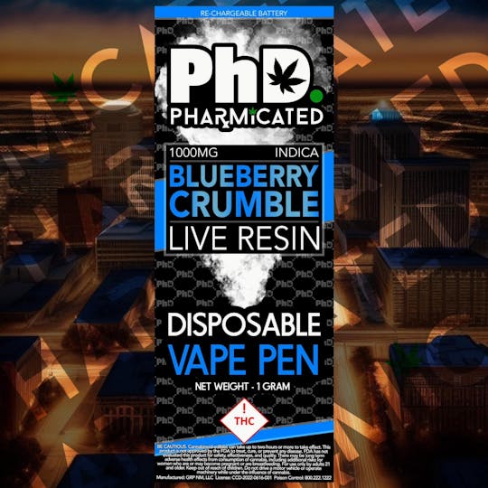 Pharmicated - Live Resin Vape - 1G Disposable - Blueberry Crumble (I) - 1