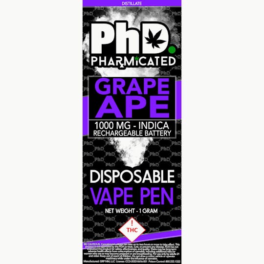 Pharmicated - PhD Disposable Vape Cart- 1000 mg - Grape Ape (I) - 1