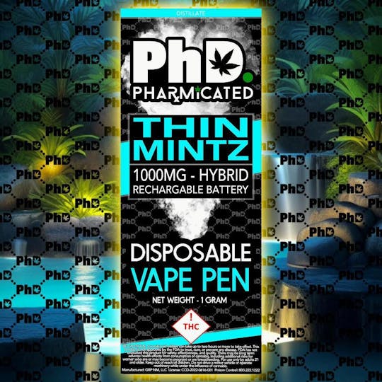 Pharmicated - PhD Disposable Vape Cart- 1000 mg - Thin Mintz (H) - 1
