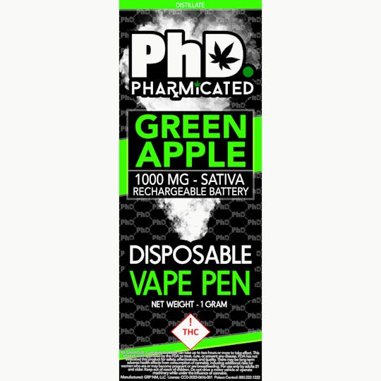 Pharmicated - PhD Disposable Vape Cart- 1000 mg - Green Apple (S) - 1