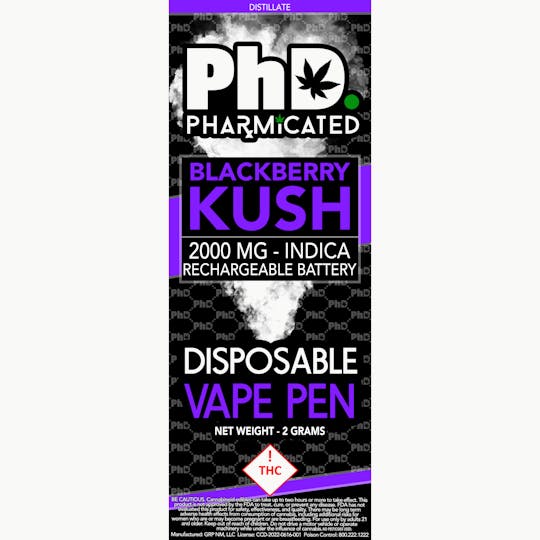Pharmicated - PhD Disposable Vape Cart - 2000 mg - Blackberry Kush (I) - 1