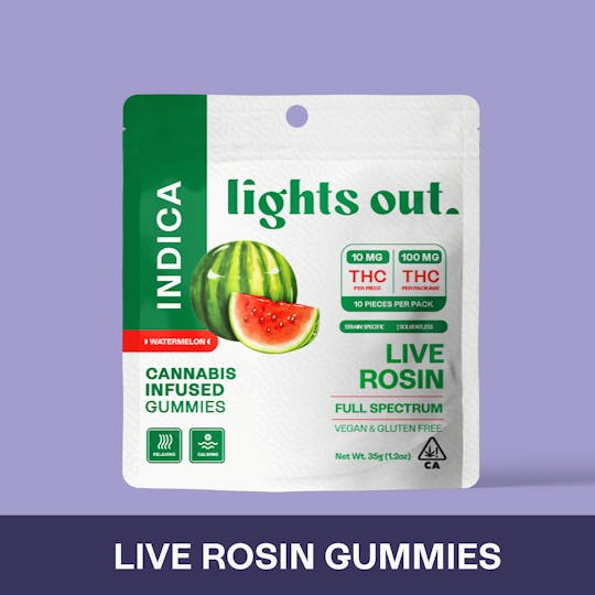 Lights Out - Watermelon (Indica) Live Rosin Edible 100mg - 1