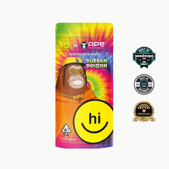 APE Premium Cannabis Corp - Durban Poison — 1g APE & Hi! Live Resin Disposable (all in one) - 1