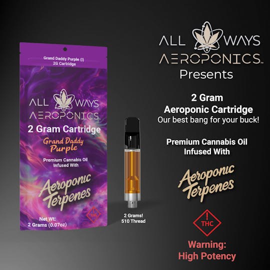 All Ways Aeroponics - All Ways 2g Grand Daddy Purple Premium Cannabis Oil Cartridge - 1