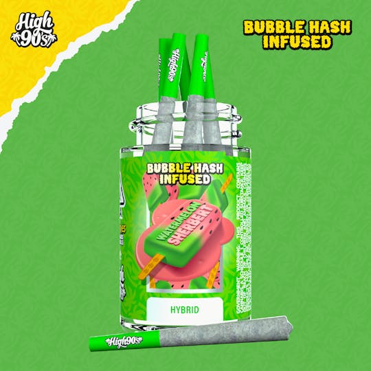 HIGH 90s - Watermelon Sherbert - 0.5g High Fives Bubble Hash Infused Pre-Rolls 5 Pack - 1