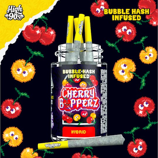 HIGH 90s - Cherry Bopperz - 0.5g High Fives Bubble Hash Infused Pre-Rolls 5 Pack - 1